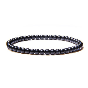 Men Bracelet Natural Black Onyx Lava Rock Stone Beads