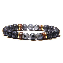 Men Bracelet Natural Black Onyx Lava Rock Stone Beads