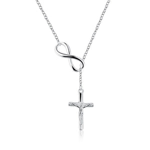 Infinity Cross Jesus Necklace in 18K White Gold Plated