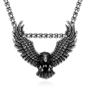 Stainless Steel Flying Hawk Emblem Necklace