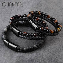 Natural Stone Genuine Leather and Tiger Eye Beaded Bracelet