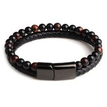 Natural Stone Genuine Leather and Tiger Eye Beaded Bracelet